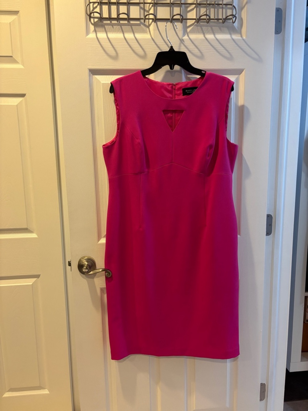 Black Label Hot Pink Sleeveless Midi Sheath Dress with Triangle Neckline